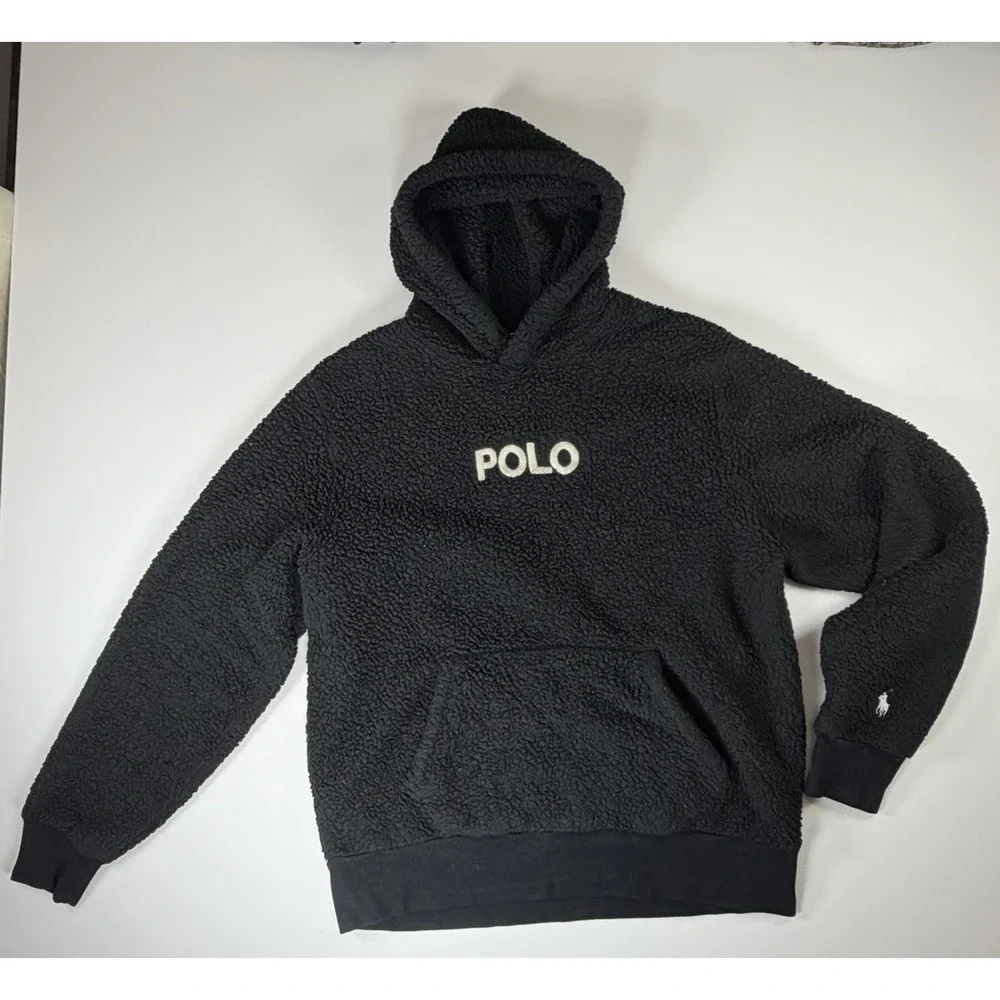 Polo Ralph Lauren Sherpa Fleece Hoodie Mens M Navy Embroidered‎ Logo Heavy Wear